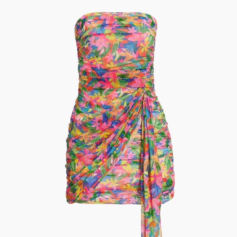 Amanda Uprichard Anja Strapless Ruched Mini Dress Paradiso Large NWT